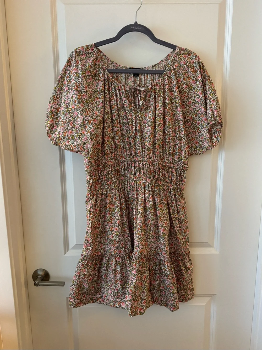 J. Crew Cinched-waist Puff-sleeve Dress In Scattered Blooms Size Large